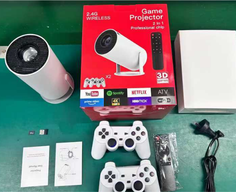 Proyector HY300 con control y funciones multimedia.